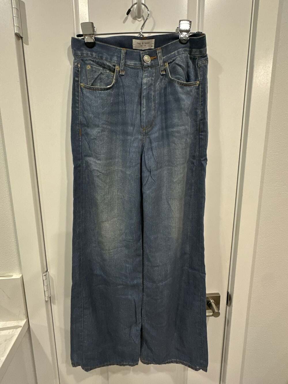 rag & bone Miramar Wide Leg Trompe L’Oeil Denim Print Sweatpants